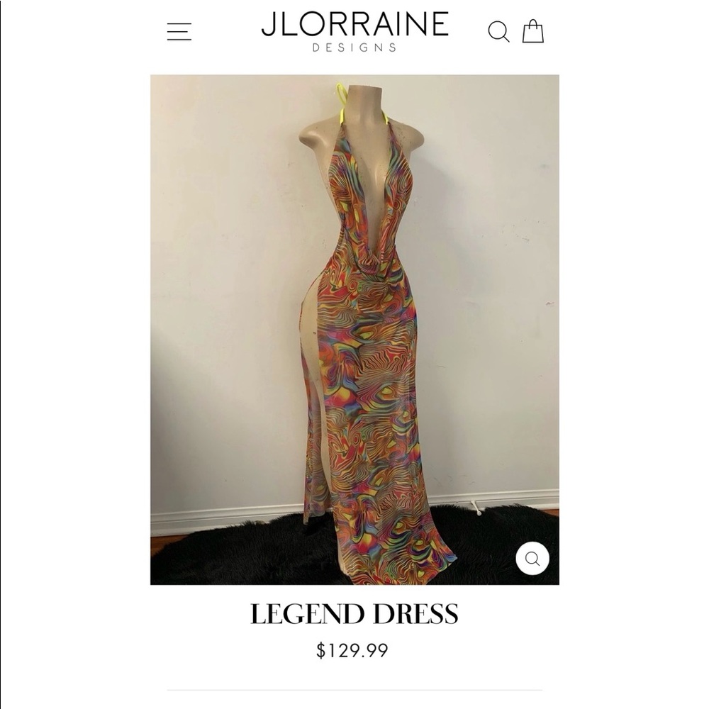 J. Lorraine Multi colored Mesh dress, Neon yellow panty included. Worn once